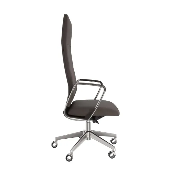 Fauteuil de bureau Directa - cuir - haut dossier - piétement aluminium poli - manchettes assorties au siège