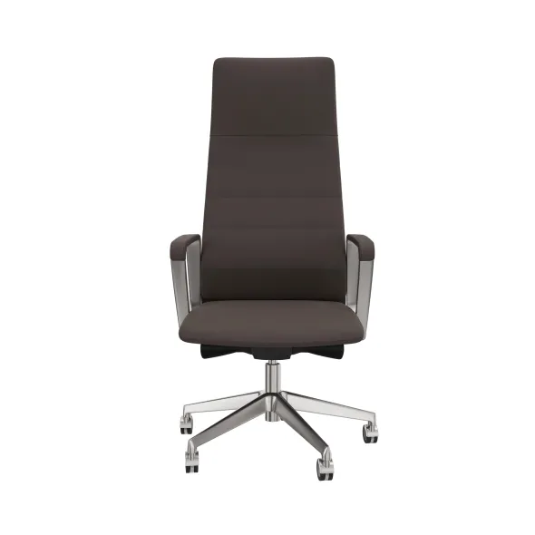 Fauteuil de bureau Directa - cuir - haut dossier - piétement aluminium poli - manchettes assorties au siège