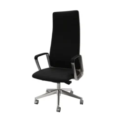 Fauteuil de bureau Directa - cuir - haut dossier bois - piétement aluminium poli - manchettes assorties au siège