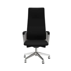 Fauteuil de bureau Directa - cuir - haut dossier bois - piétement aluminium poli - manchettes assorties au siège
