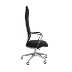 Fauteuil de bureau Directa - cuir - haut dossier bois - piétement aluminium poli - manchettes assorties au siège