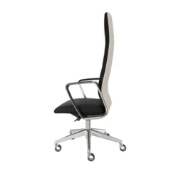 Fauteuil de bureau Directa - cuir - haut dossier bois - piétement aluminium poli - manchettes assorties au siège