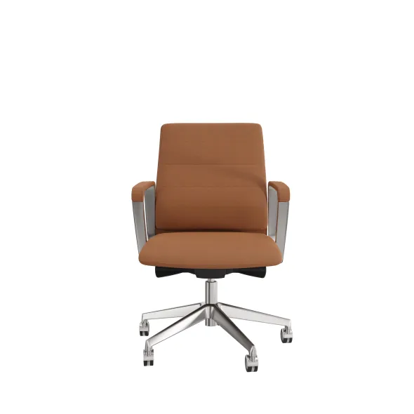 Fauteuil de bureau Directa - cuir - piétement aluminium poli - manchettes assorties au coloris du siège