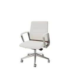 Fauteuil de bureau Directa - cuir - dossier bois - piétement aluminium poli - manchettes assorties au siège