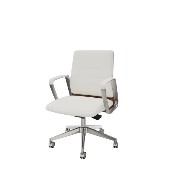 Fauteuil de bureau Directa - cuir - dossier bois - piétement aluminium poli - manchettes assorties au siège