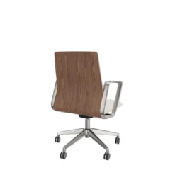 Fauteuil de bureau Directa - cuir - dossier bois - piétement aluminium poli - manchettes assorties au siège