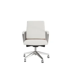 Fauteuil de bureau Directa - cuir - dossier bois - piétement aluminium poli - manchettes assorties au siège