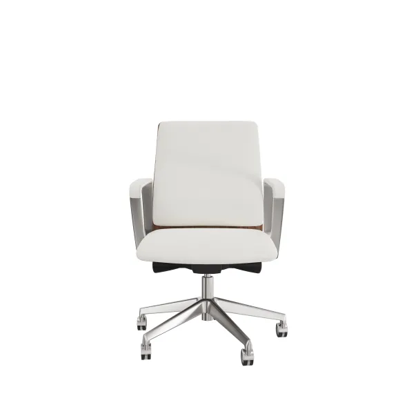 Fauteuil de bureau Directa - cuir - dossier bois - piétement aluminium poli - manchettes assorties au siège
