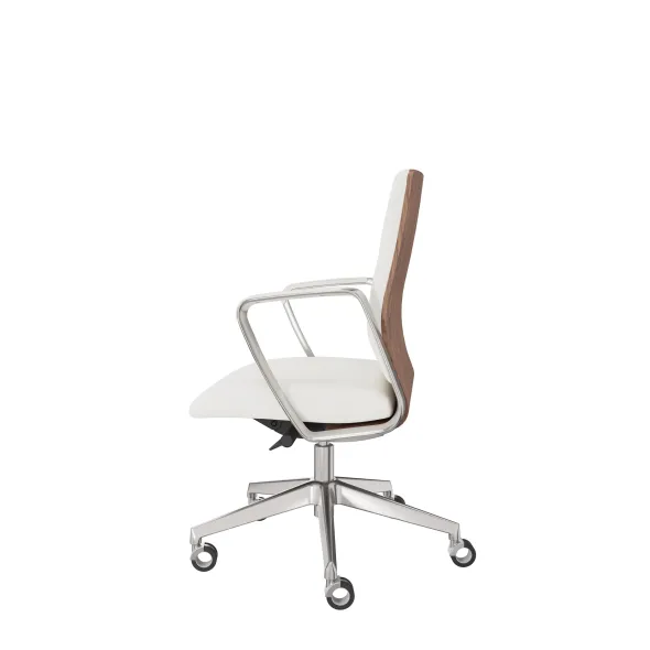 Fauteuil de bureau Directa - cuir - dossier bois - piétement aluminium poli - manchettes assorties au siège