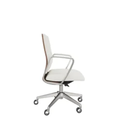 Fauteuil de bureau Directa - cuir - dossier bois - piétement aluminium poli - manchettes assorties au siège