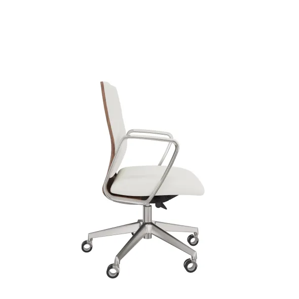 Fauteuil de bureau Directa - cuir - dossier bois - piétement aluminium poli - manchettes assorties au siège