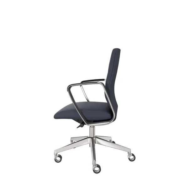 Fauteuil de bureau Directa - tissu - piétement aluminium poli - manchettes cuir noir