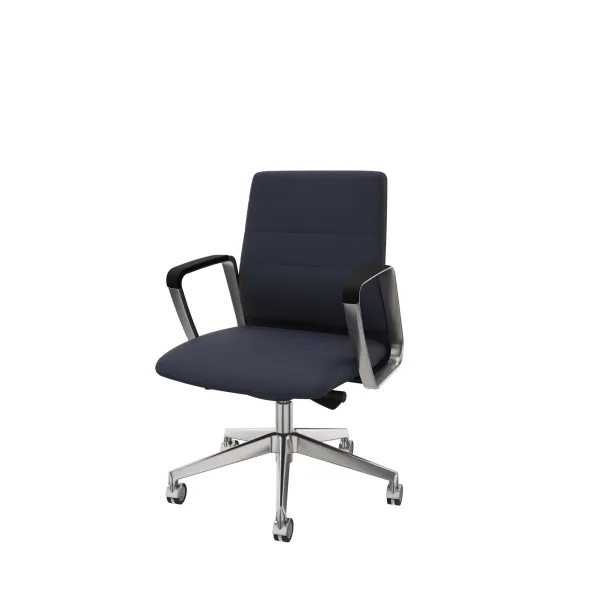 Fauteuil de bureau Directa - tissu - piétement aluminium poli - manchettes cuir noir