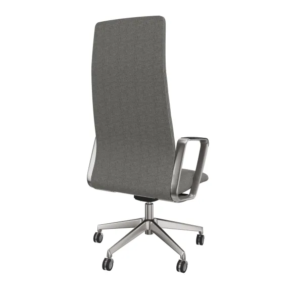 Fauteuil de bureau Directa - tissu - haut dossier - piétement aluminium poli - manchettes cuir noir