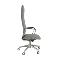 Fauteuil de bureau Directa - tissu - haut dossier - piétement aluminium poli - manchettes cuir noir