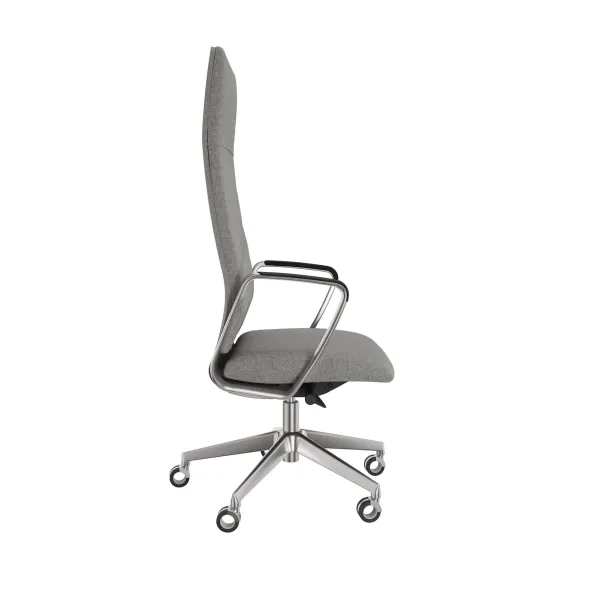 Fauteuil de bureau Directa - tissu - haut dossier - piétement aluminium poli - manchettes cuir noir