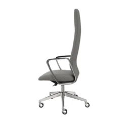 Fauteuil de bureau Directa - tissu - haut dossier - piétement aluminium poli - manchettes cuir noir
