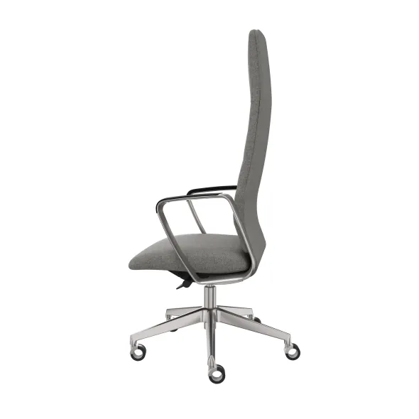 Fauteuil de bureau Directa - tissu - haut dossier - piétement aluminium poli - manchettes cuir noir