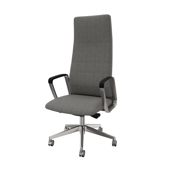 Fauteuil de bureau Directa - tissu - haut dossier - piétement aluminium poli - manchettes cuir noir