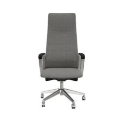 Fauteuil de bureau Directa - tissu - haut dossier - piétement aluminium poli - manchettes cuir noir