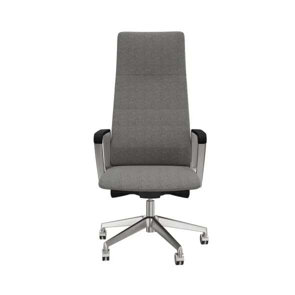 Fauteuil de bureau Directa - tissu - haut dossier - piétement aluminium poli - manchettes cuir noir