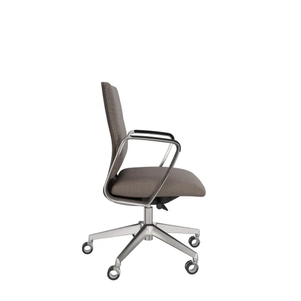 Fauteuil de bureau Directa - tissu - dossier bois - piétement aluminium poli - manchettes cuir noir