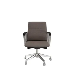 Fauteuil de bureau Directa - tissu - dossier bois - piétement aluminium poli - manchettes cuir noir