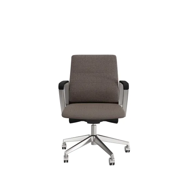 Fauteuil de bureau Directa - tissu - dossier bois - piétement aluminium poli - manchettes cuir noir