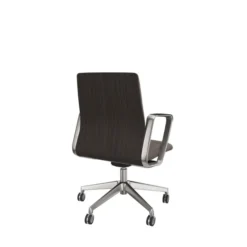 Fauteuil de bureau Directa - tissu - dossier bois - piétement aluminium poli - manchettes cuir noir