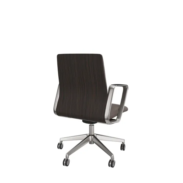 Fauteuil de bureau Directa - tissu - dossier bois - piétement aluminium poli - manchettes cuir noir