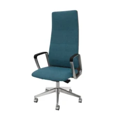 Fauteuil de bureau Directa - tissu - haut dossier bois - piétement aluminium poli - manchettes cuir noir