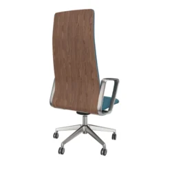 Fauteuil de bureau Directa - tissu - haut dossier bois - piétement aluminium poli - manchettes cuir noir