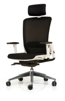 Fauteuil de bureau F6 - assise et dossier résille Rythm - piétement aluminium poli - avec appui-tête