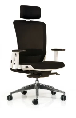 Fauteuil de bureau F6 - assise et dossier résille Rythm - piétement aluminium poli - avec appui-tête