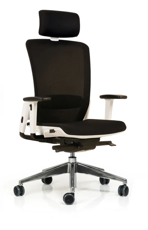 Fauteuil de bureau F6 - assise et dossier résille Rythm - piétement aluminium poli - avec appui-tête