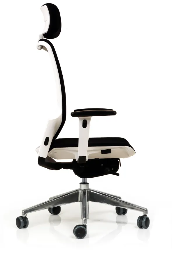 Fauteuil de bureau F6 - assise et dossier résille Rythm - piétement aluminium poli - avec appui-tête