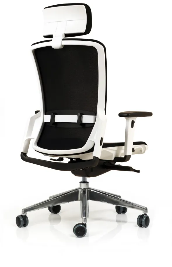 Fauteuil de bureau F6 - assise et dossier résille Rythm - piétement aluminium poli - avec appui-tête