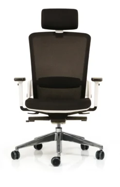 Fauteuil de bureau F6 - assise et dossier résille Rythm - piétement aluminium poli - avec appui-tête