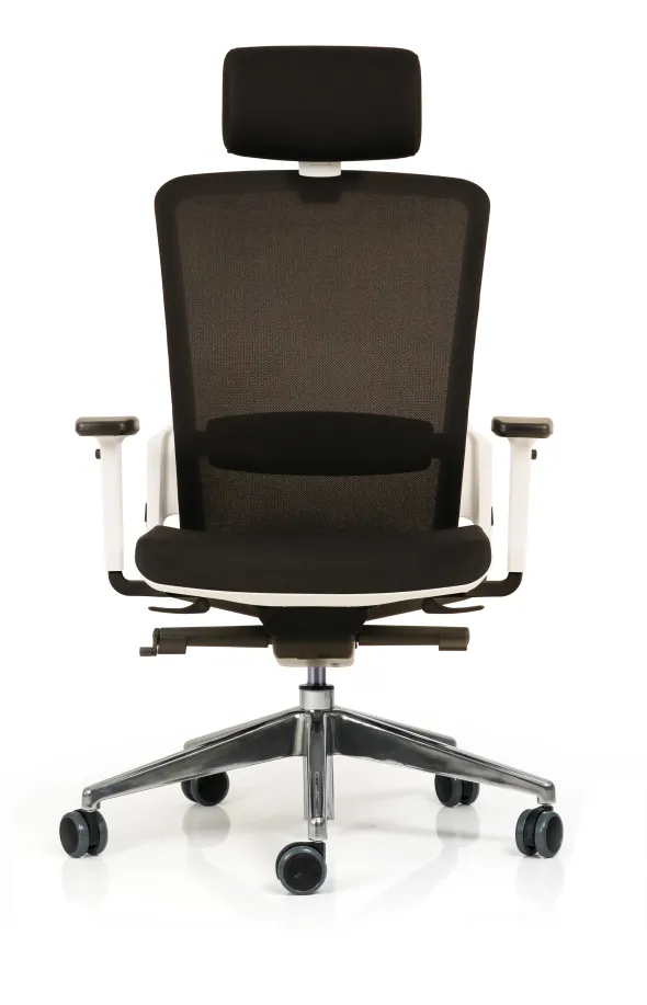 Fauteuil de bureau F6 - assise et dossier résille Rythm - piétement aluminium poli - avec appui-tête