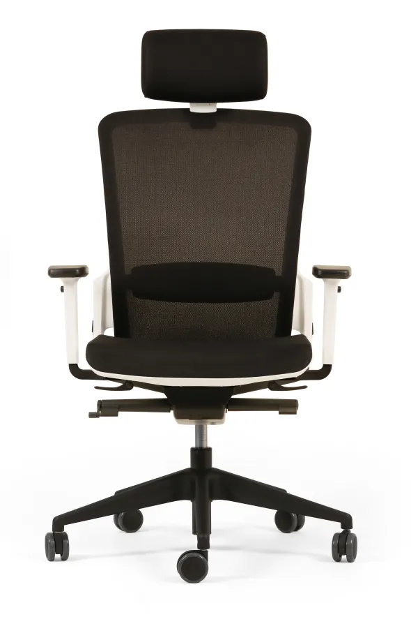 Fauteuil de bureau F6 - assise et dossier résille Rythm - piétement époxy - avec appui-tête