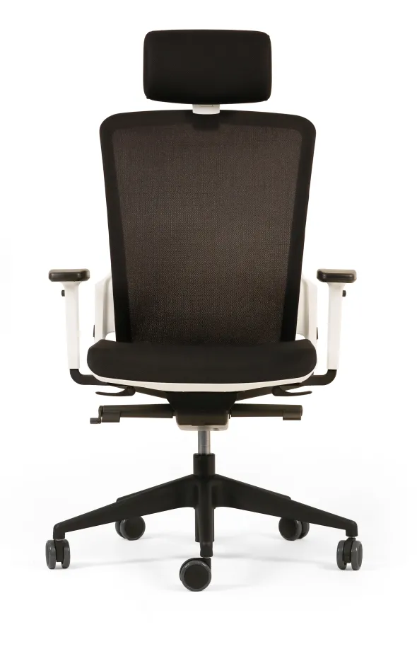 Fauteuil de bureau F6 - assise et dossier résille Rythm - piétement époxy - avec appui-tête