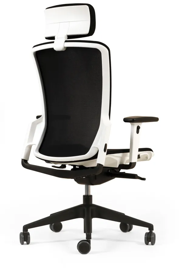 Fauteuil de bureau F6 - assise et dossier résille Rythm - piétement époxy - avec appui-tête