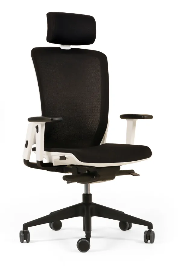 Fauteuil de bureau F6 - assise et dossier résille Rythm - piétement époxy - avec appui-tête