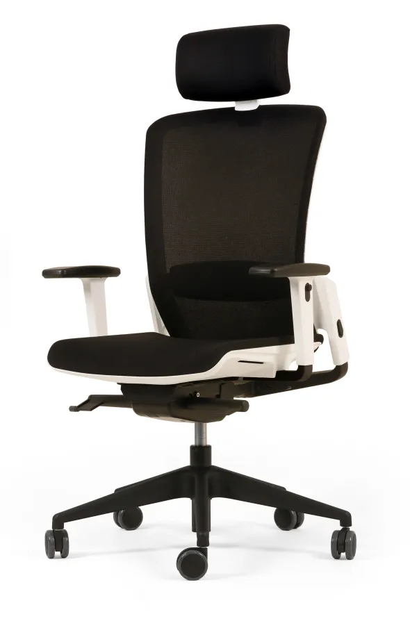 Fauteuil de bureau F6 - assise et dossier résille Rythm - piétement époxy - avec appui-tête