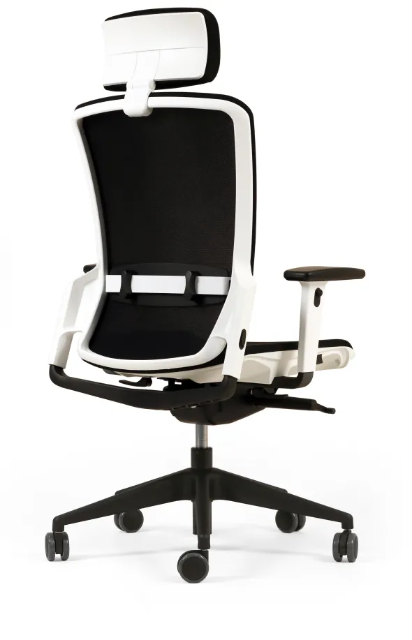 Fauteuil de bureau F6 - assise et dossier résille Rythm - piétement époxy - avec appui-tête