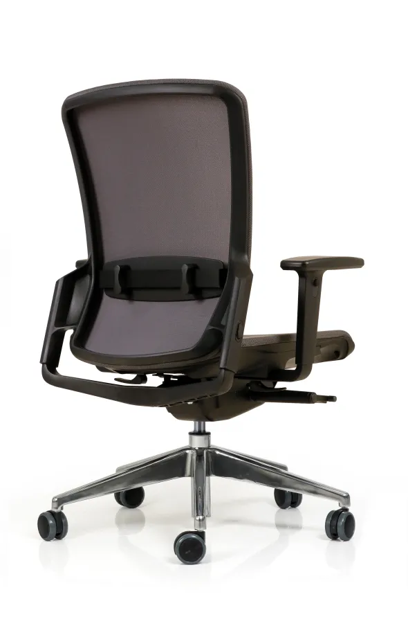Fauteuil de bureau F6 - assise et dossier résille Rythm - piétement aluminium poli