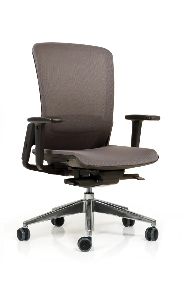 Fauteuil de bureau F6 - assise et dossier résille Rythm - piétement aluminium poli