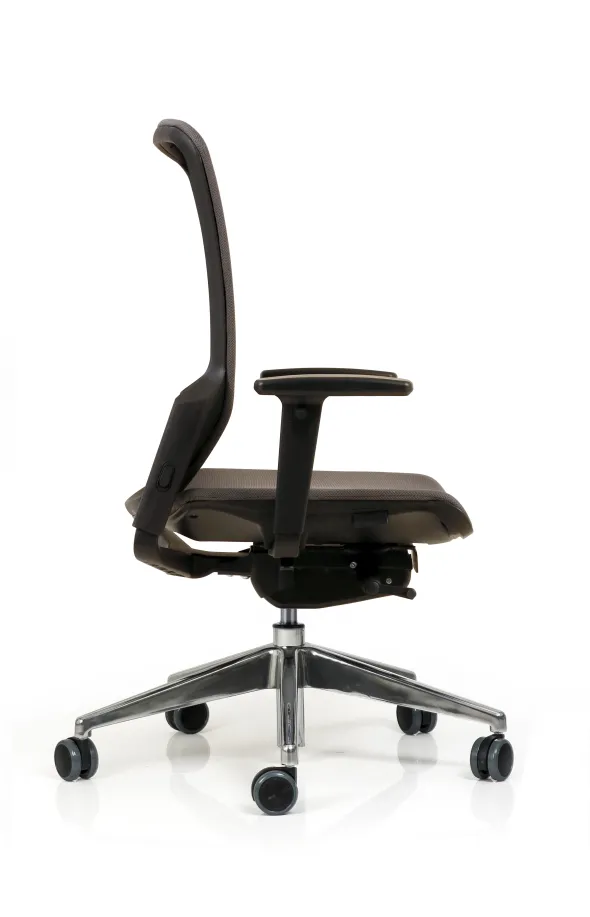 Fauteuil de bureau F6 - assise et dossier résille Rythm - piétement aluminium poli