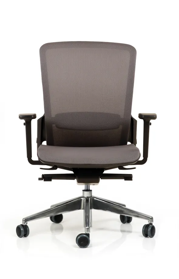 Fauteuil de bureau F6 - assise et dossier résille Rythm - piétement aluminium poli