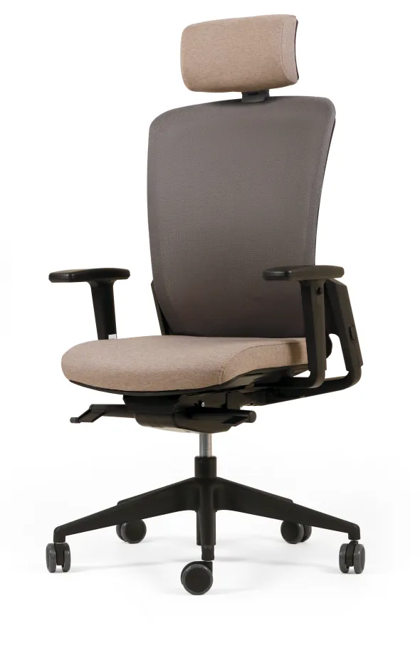 Fauteuil de bureau F8 - assise tissu et dossier résille Rythm - piétement noir - avec appui-tête